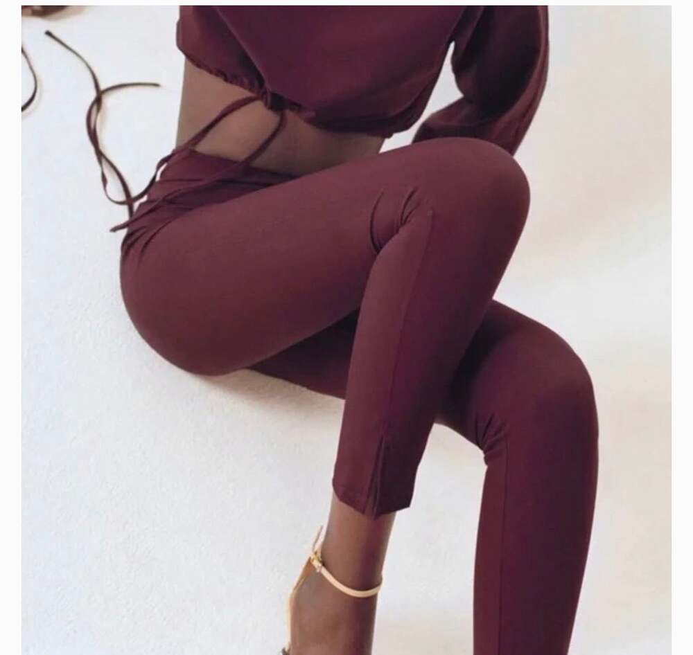 Zara burgundy wine side zip leggings size small